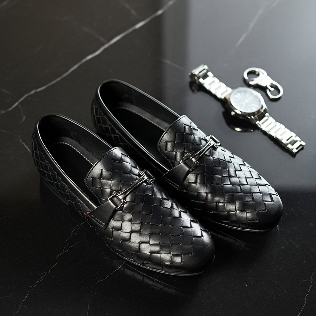 Woven Black  Loafer | Premium Quality | All Season Shoe